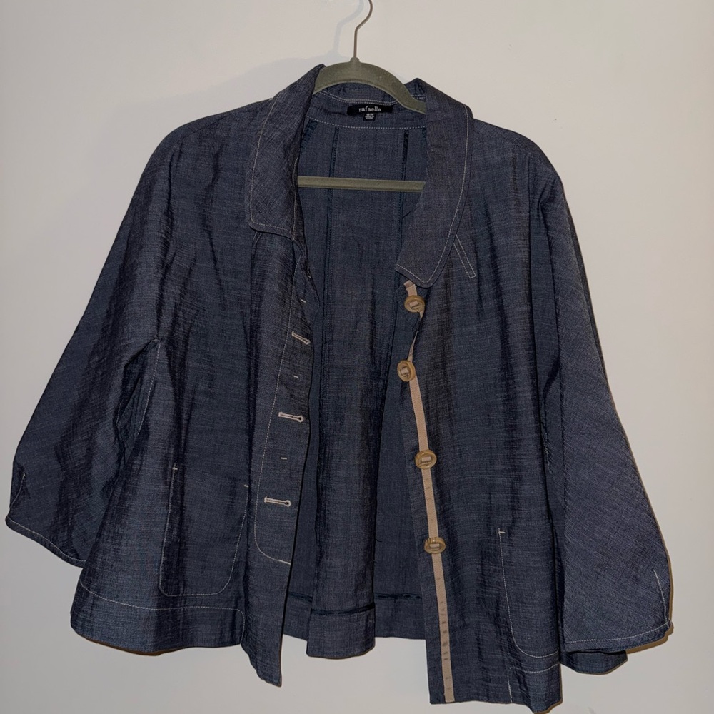 Rafaella Dark Blue Jean Jacket with Tan Accents